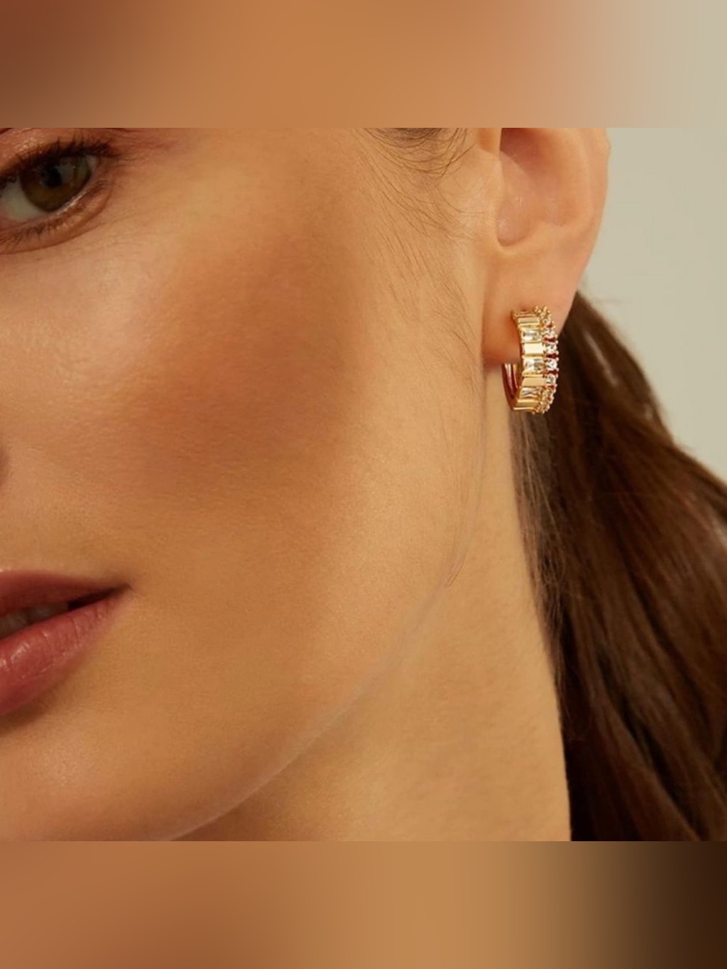 14k Gold Plated Cubic Zirconia Crown Hoop Earrings